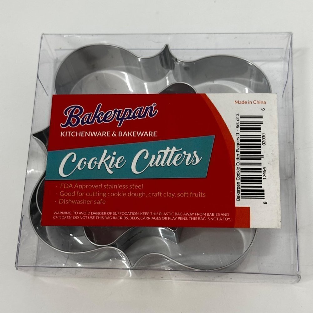 * Bakerpan Stainless Steel Cookie Cutter Plaques Set of 2 Badge Signage